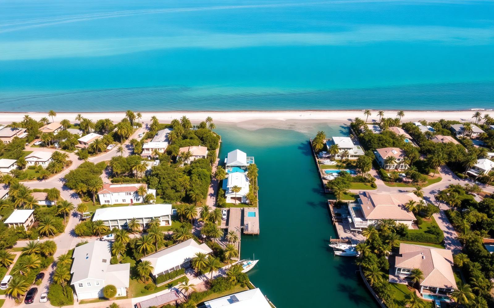 Aerial view of waterfront Sarasota neighborhoods